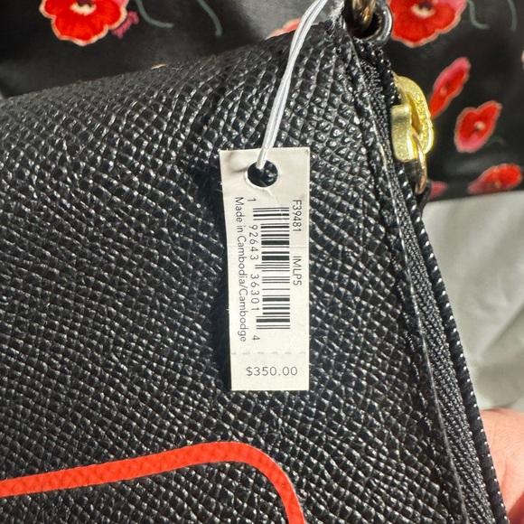 Coach Black Tote with Red Floral Design - Picture 2 of 3